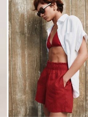 Classic High-Waist Red Linen Women's Shorts